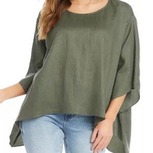 NWT-Karen Kane Olive Green Linen "Garden Party" Flare Hem Top